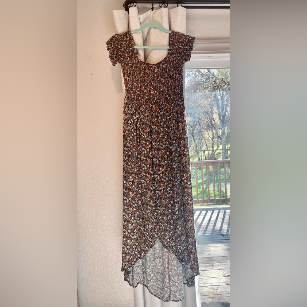 Boho Style Fall Floral off-the-shoulder Dress